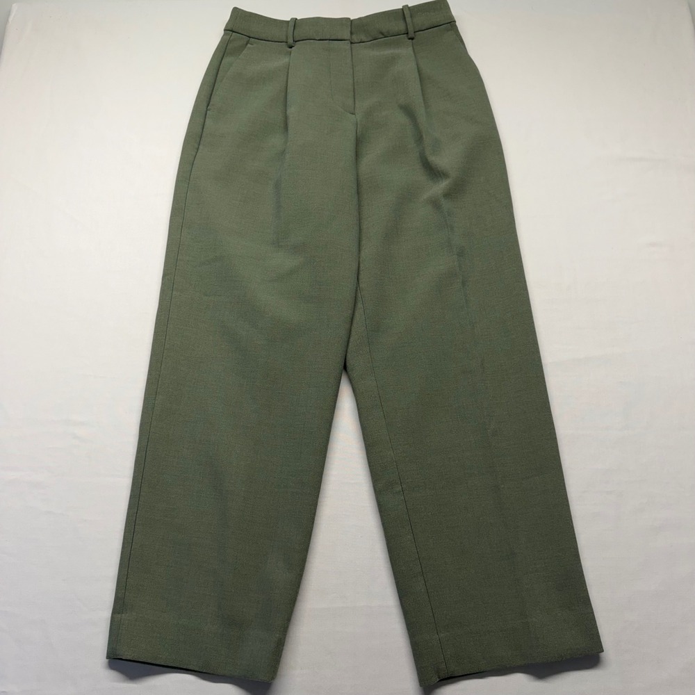 Banana Republic Straight Puddle Pants 4P Green Heather High Rise Double Weave